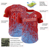 Custom Red Light Blue-White 3D Pattern Design Abstract Fragment Splatter Authentic Baseball Jersey