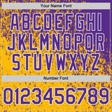 Custom Purple Gold-White 3D Pattern Design Abstract Fragment Splatter Authentic Baseball Jersey