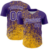 Custom Purple Gold-White 3D Pattern Design Abstract Fragment Splatter Authentic Baseball Jersey