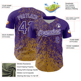 Custom Purple Old Gold-White 3D Pattern Design Abstract Fragment Splatter Authentic Baseball Jersey