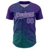 Custom Purple Teal-White 3D Pattern Design Abstract Fragment Splatter Authentic Baseball Jersey