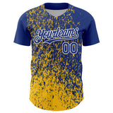 Custom Royal Yellow-White 3D Pattern Design Abstract Fragment Splatter Authentic Baseball Jersey