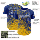 Custom Royal Yellow-White 3D Pattern Design Abstract Fragment Splatter Authentic Baseball Jersey