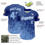 Custom Royal Light Blue-White 3D Pattern Design Abstract Fragment Splatter Authentic Baseball Jersey