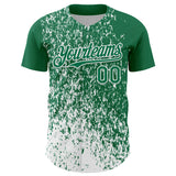 Custom Kelly Green White 3D Pattern Design Abstract Fragment Splatter Authentic Baseball Jersey