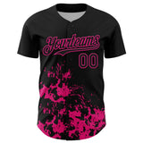 Custom Black Hot Pink Splatter Authentic Baseball Jersey