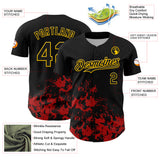 Custom Black Yellow-Red Splatter Authentic Baseball Jersey
