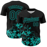 Custom Black Aqua Splatter Authentic Baseball Jersey