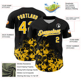 Custom Black Yellow-White Splatter Authentic Baseball Jersey
