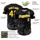 Custom Black Yellow White-Gray Splatter Authentic Baseball Jersey