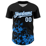Custom Black White-Powder Blue Splatter Authentic Baseball Jersey