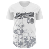 Custom White Gray-Black Splatter Authentic Baseball Jersey