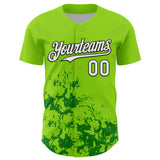 Custom Neon Green White Black-Green Splatter Authentic Baseball Jersey