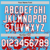 Custom Sky Blue White-Red Splatter Authentic Baseball Jersey
