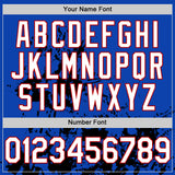 Custom Thunder Blue White Red-Black Splatter Authentic Baseball Jersey