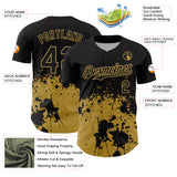 Custom Black Old Gold Abstract Splatter Grunge Authentic Baseball Jersey