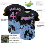 Custom Black Pink-Light Blue Abstract Splatter Grunge Authentic Baseball Jersey