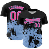 Custom Black Pink-Light Blue Abstract Splatter Grunge Authentic Baseball Jersey