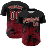Custom Black Crimson-Cream Abstract Splatter Grunge Authentic Baseball Jersey