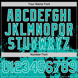 Custom Black Aqua-White Abstract Splatter Grunge Authentic Baseball Jersey