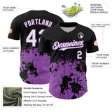 Custom Black White-Medium Purple Abstract Splatter Grunge Authentic Baseball Jersey