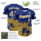 Custom Royal Old Gold-White Abstract Splatter Grunge Authentic Baseball Jersey