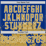 Custom Royal Old Gold-White Abstract Splatter Grunge Authentic Baseball Jersey