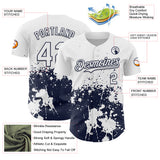 Custom White Navy Abstract Splatter Grunge Authentic Baseball Jersey