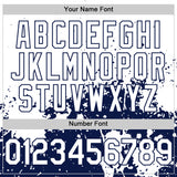 Custom White Navy Abstract Splatter Grunge Authentic Baseball Jersey
