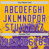 Custom Gold Purple-White Abstract Splatter Grunge Authentic Baseball Jersey