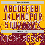 Custom Gold Crimson-White Abstract Splatter Grunge Authentic Baseball Jersey