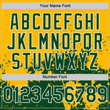 Custom Gold Green-White Abstract Splatter Grunge Authentic Baseball Jersey