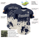Custom Navy Cream Abstract Splatter Grunge Authentic Baseball Jersey