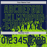Custom Navy Neon Green Abstract Splatter Grunge Authentic Baseball Jersey