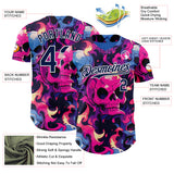 Custom Black Navy Hot Pink Blue-White Sugar Skull Day of the Dead Mexican Folk Art Authentic Baseball Jersey