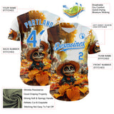 Custom White Electric Blue Sugar Skull Day of the Dead Mexican Folk Art Authentic Baseball Jersey