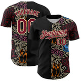 Custom Black Crimson-Cream Bowling Doodle Split Authentic Baseball Jersey