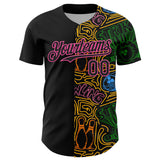Custom Black Pink Grass Green-Gold Bowling Doodle Split Authentic Baseball Jersey