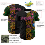 Custom Black Pink Grass Green-Gold Bowling Doodle Split Authentic Baseball Jersey