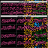 Custom Black Pink Grass Green-Gold Bowling Doodle Split Authentic Baseball Jersey