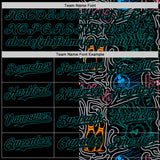 Custom Black Teal-Gray Bowling Doodle Split Authentic Baseball Jersey