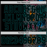 Custom Black Teal-Gray Bowling Doodle Split Authentic Baseball Jersey