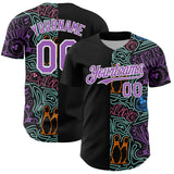 Custom Black Medium Purple White-Ice Blue Bowling Doodle Split Authentic Baseball Jersey