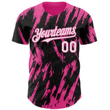 Custom Black White-Pink 3D Pattern Design Splatter Torn Sharp Brush Stroke Authentic Baseball Jersey