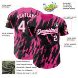 Custom Black White-Pink 3D Pattern Design Splatter Torn Sharp Brush Stroke Authentic Baseball Jersey