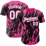 Custom Black White-Pink 3D Pattern Design Splatter Torn Sharp Brush Stroke Authentic Baseball Jersey