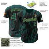Custom Black Midnight Green-Old Gold 3D Pattern Design Splatter Torn Sharp Brush Stroke Authentic Baseball Jersey
