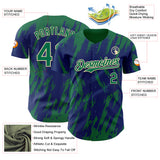 Custom Royal Kelly Green-Cream 3D Pattern Design Splatter Torn Sharp Brush Stroke Authentic Baseball Jersey