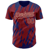 Custom Crimson Cream-Royal 3D Pattern Design Splatter Torn Sharp Brush Stroke Authentic Baseball Jersey