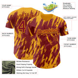 Custom Crimson Gold 3D Pattern Design Splatter Torn Sharp Brush Stroke Authentic Baseball Jersey